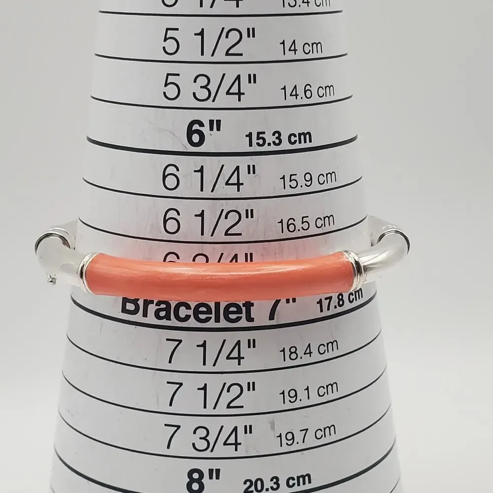 Milor Italy Sterling Silver 925 Orange Enamel Hinged Bangle Bracelet 6.75" - Picture 11 of 12